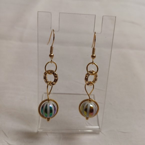 Steel Handmade Hand Crafted Beaded Rainbow Stripe Dangle Earrings #53 - Picture 8 of 11